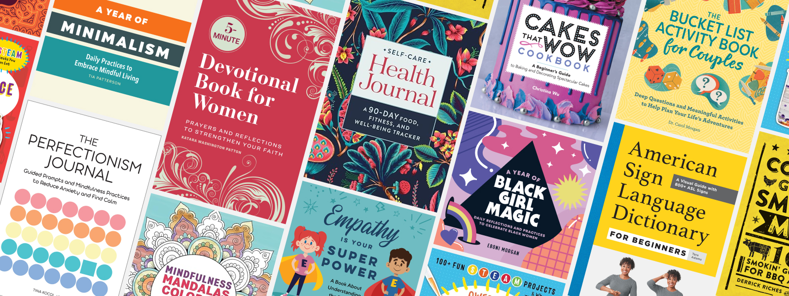 Callisto Media - grid of book covers tilted at negative 15 degrees