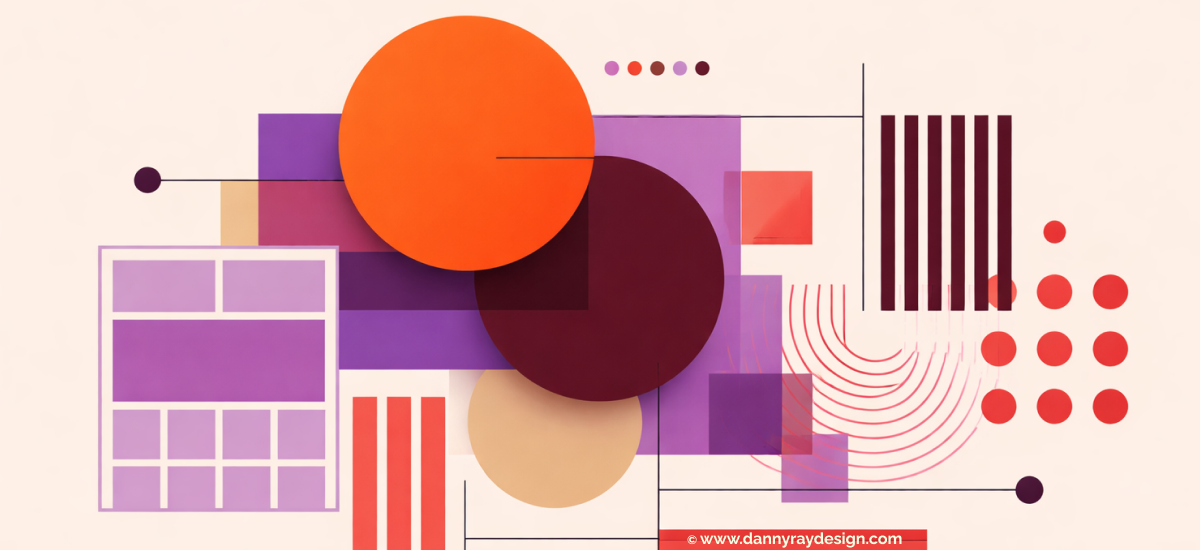 Abstract geometric composition illustrating core visual design principles in UX, including hierarchy, contrast, balance, and rhythm.