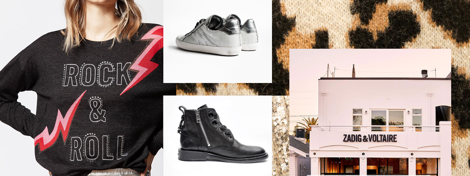 Patchwork of textures and images of apparel and shoes.